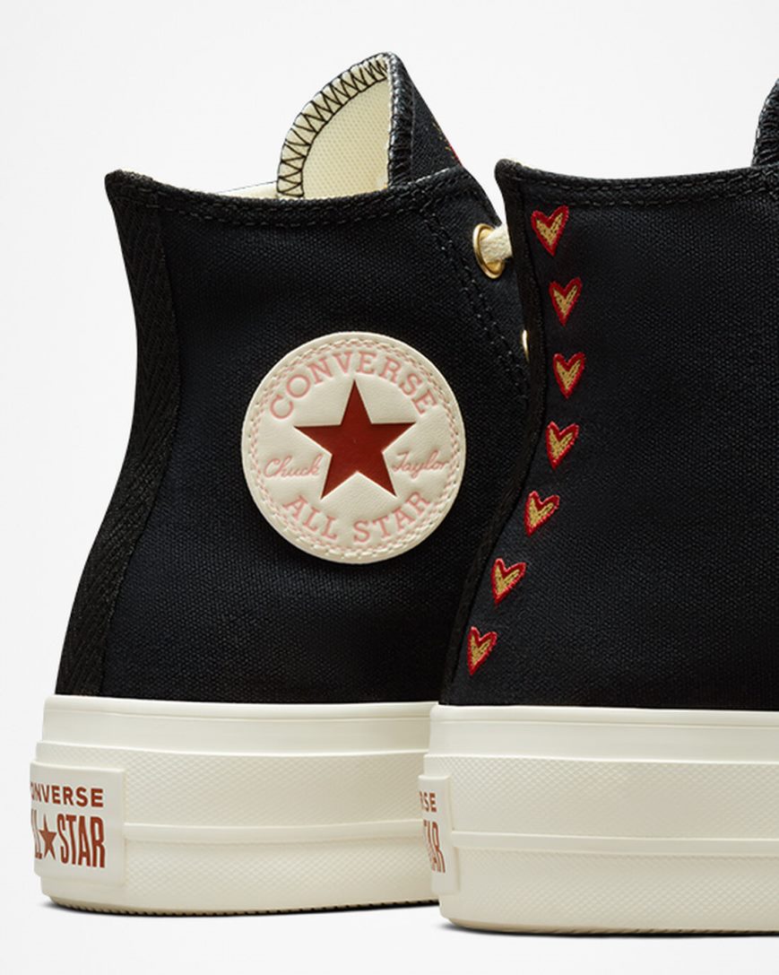 Sapatos Plataforma Converse Chuck Taylor All Star Lift Hearts Cano Alto Feminino Pretas Vermelhas Escuro | PT C01730T